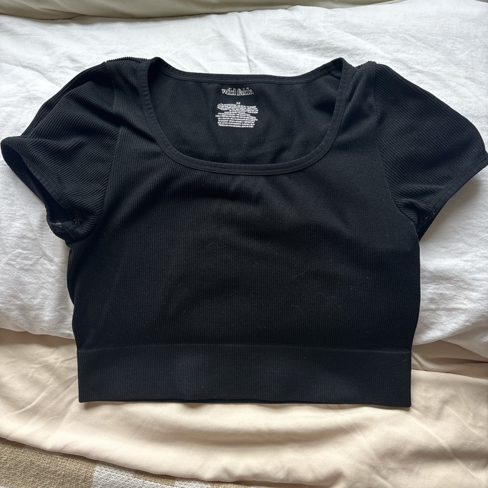 wild fable Black Ribbed Scoop Neck Crop Top